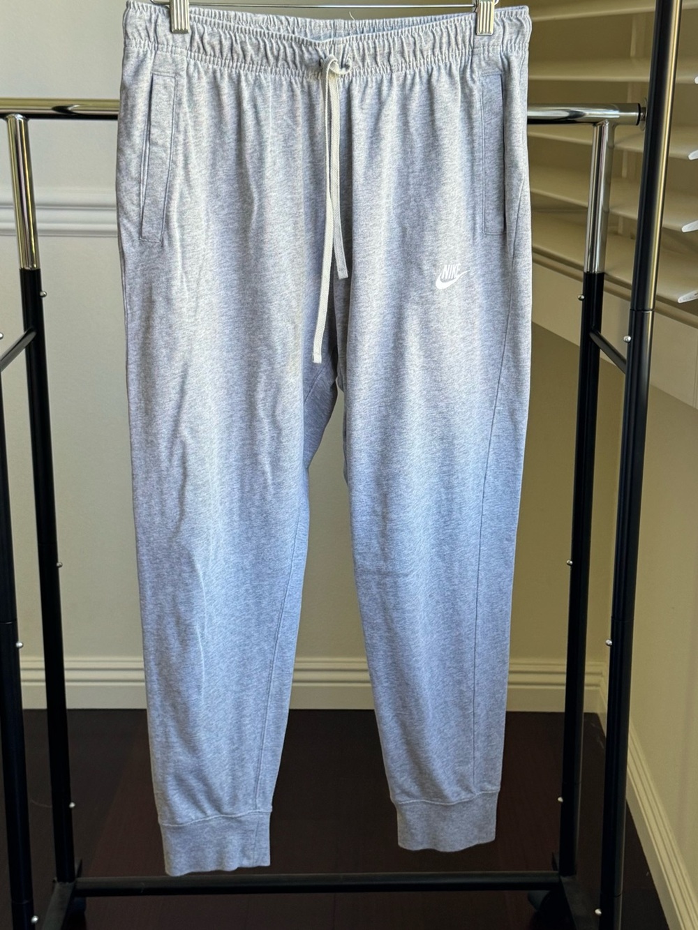 Nike Men's Light Gray Joggers with Drawstring SIze XL 100 % Cotton Pre-Owned